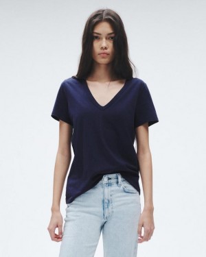 Women's Rag & Bone The Slub Vee Organic Pima Cotton T-Shirt Salute | 124ZNGOQK