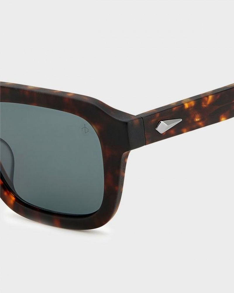 Men's Rag & Bone Ace Rectangular Sunglasses Havana | 197WFBIPH