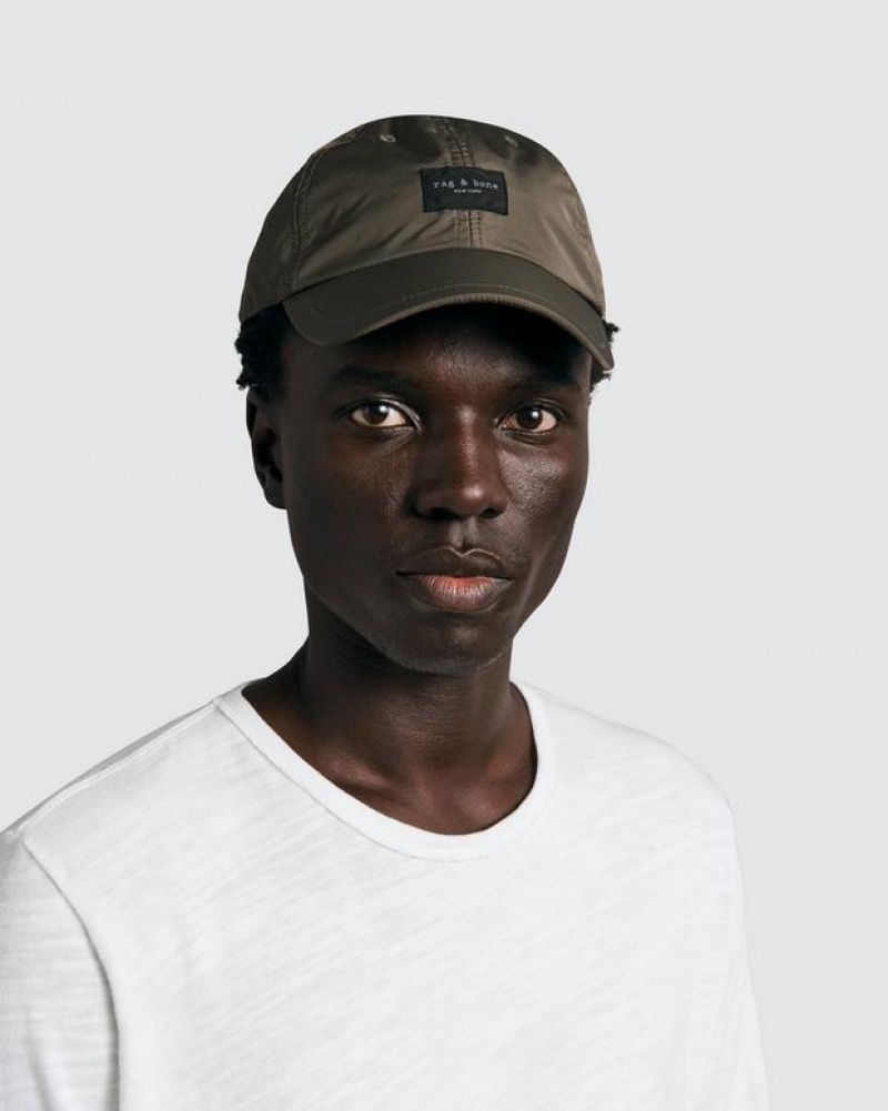 Men's Rag & Bone Addison Baseball Cap Recycled Materials Hats Olive | 584TGDVLJ