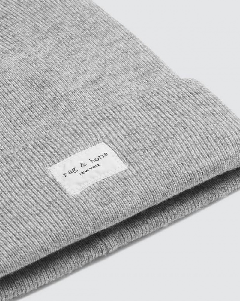 Men's Rag & Bone Addison Beanie Wool Hats Grey | 905AYXIVW