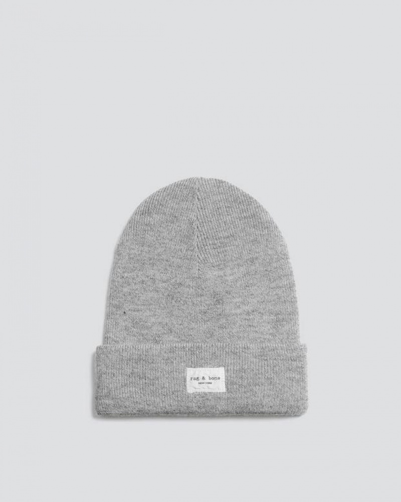 Men\'s Rag & Bone Addison Beanie Wool Hats Grey | 905AYXIVW