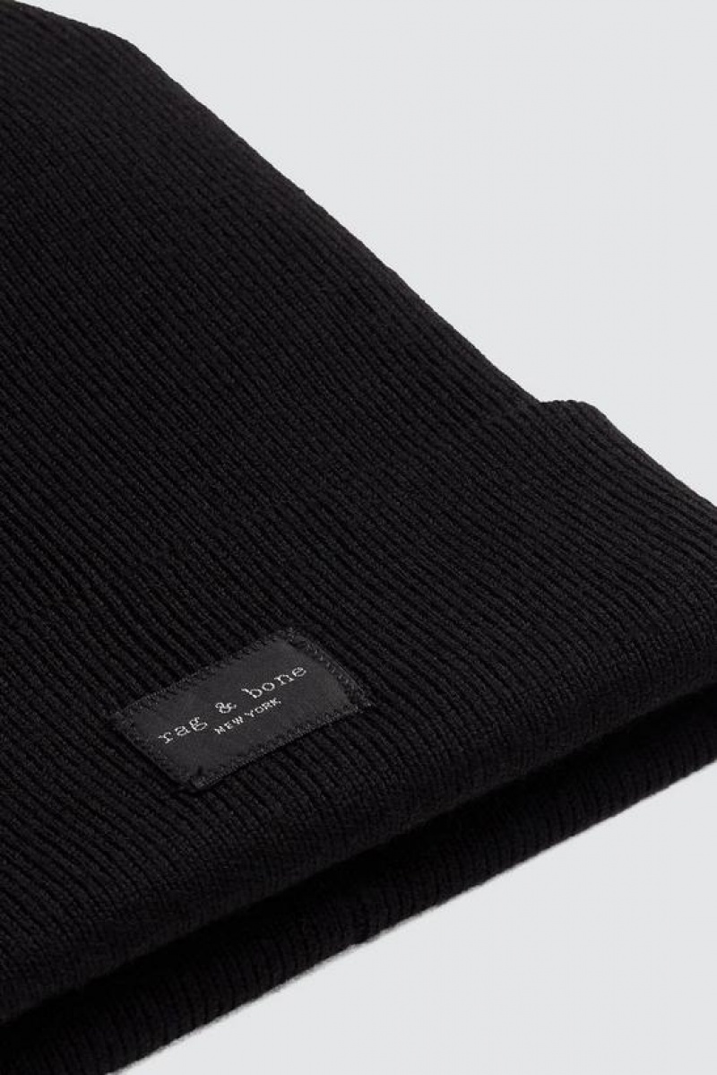 Men's Rag & Bone Addison Beanie Wool Hats Black | 082FRLOUA