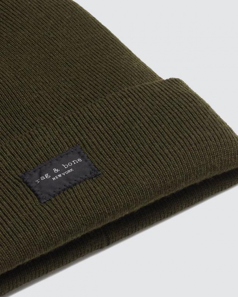 Men's Rag & Bone Addison Beanie Wool Hats Olive | 864AKSCGY