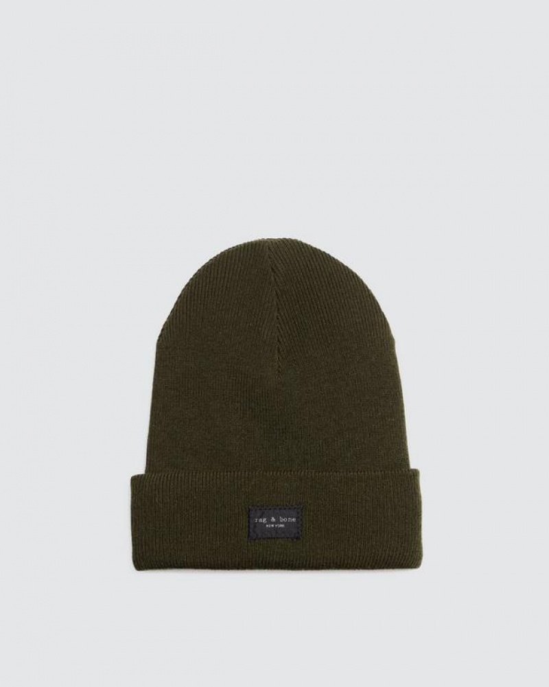 Men\'s Rag & Bone Addison Beanie Wool Hats Olive | 864AKSCGY