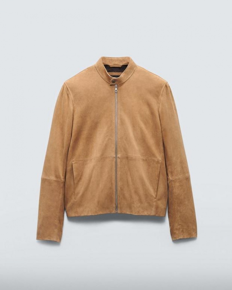 Men's Rag & Bone Archive Café Suede Racer Relaxed Fit Jackets Brown | 630LJBEOC