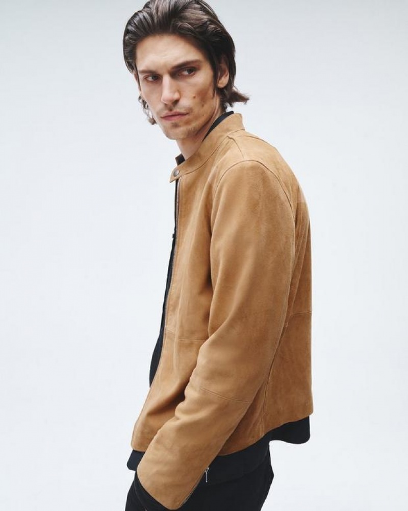 Men's Rag & Bone Archive Café Suede Racer Relaxed Fit Jackets Brown | 630LJBEOC