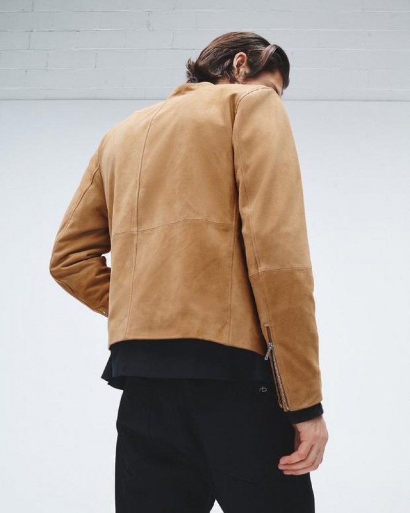 Men's Rag & Bone Archive Café Suede Racer Relaxed Fit Jackets Brown | 630LJBEOC