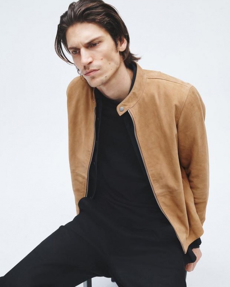 Men's Rag & Bone Archive Café Suede Racer Relaxed Fit Jackets Brown | 630LJBEOC