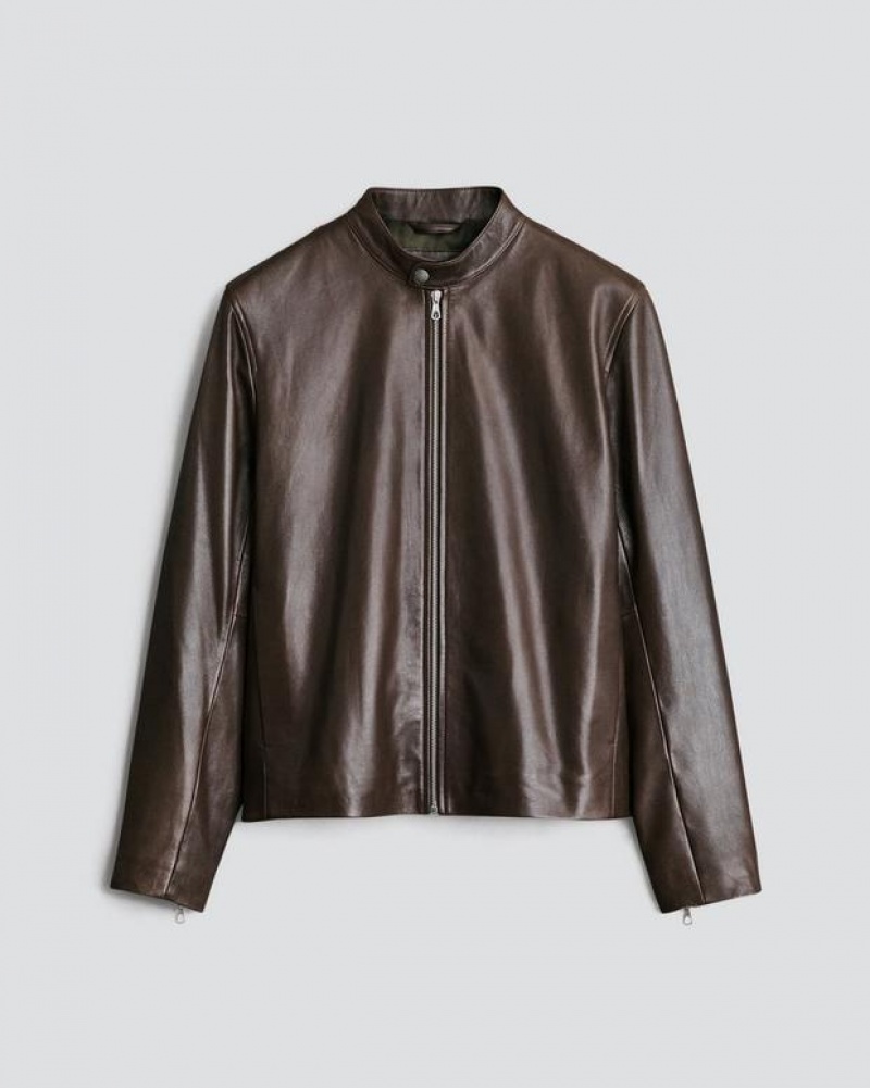 Men's Rag & Bone Archive Leather Café Racer Slim Fit Jackets Brown | 634OAQXCY