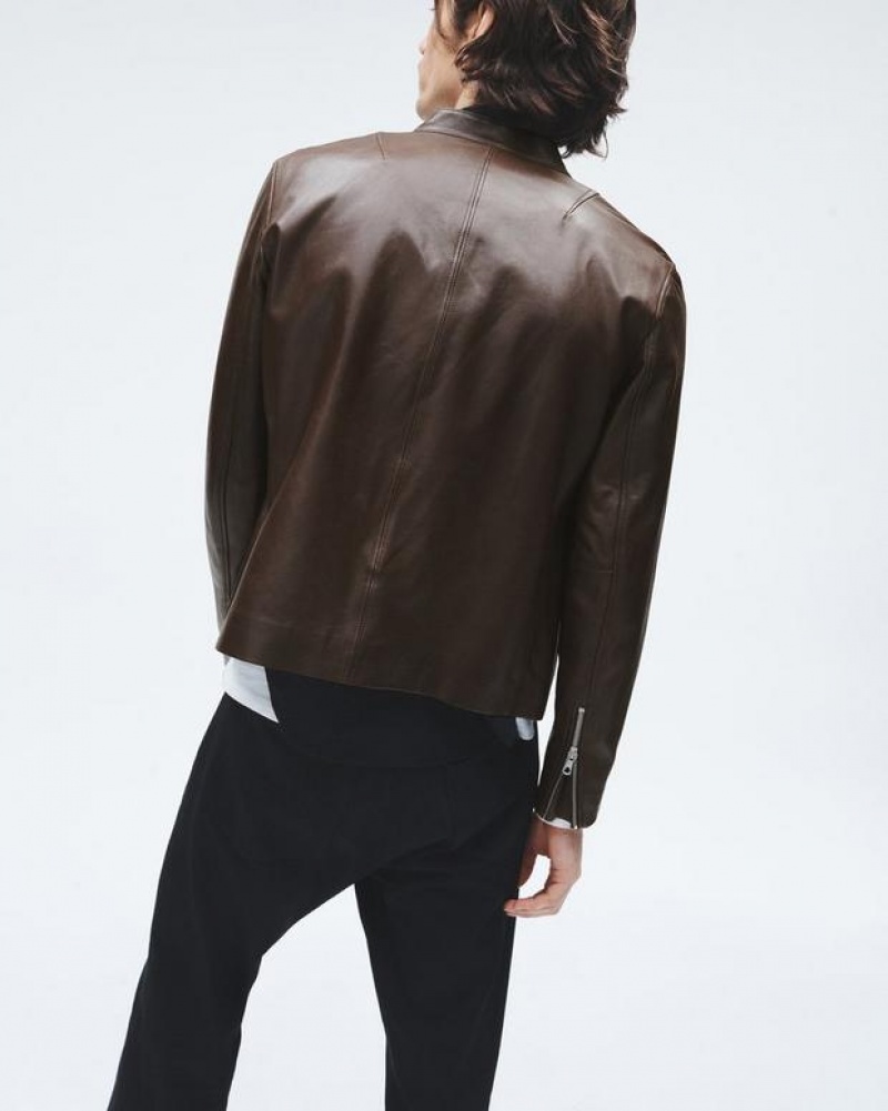 Men's Rag & Bone Archive Leather Café Racer Slim Fit Jackets Brown | 634OAQXCY