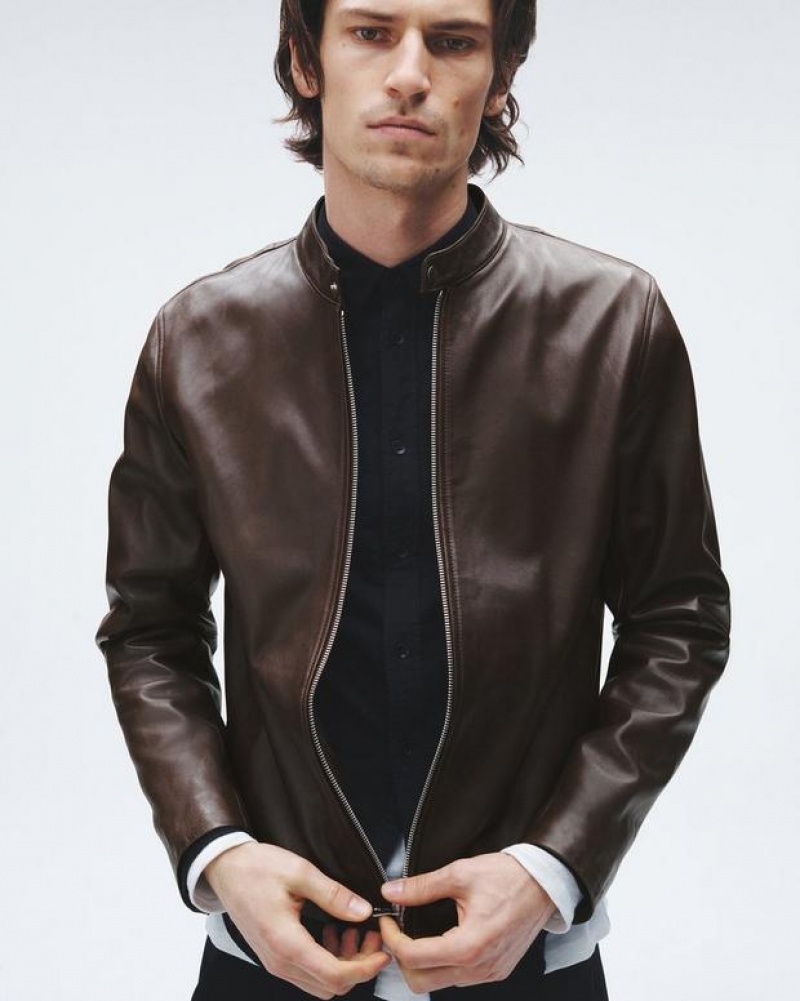 Men's Rag & Bone Archive Leather Café Racer Slim Fit Jackets Brown | 634OAQXCY