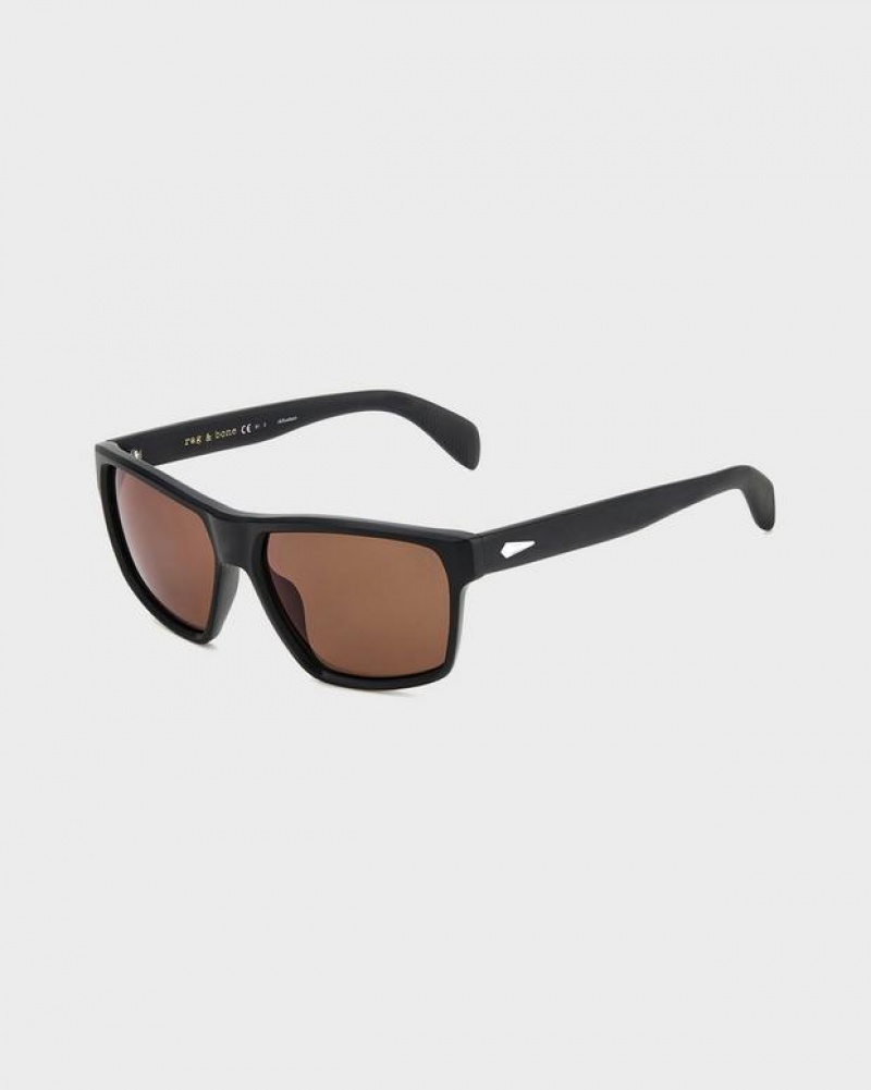 Men\'s Rag & Bone Aron Rectangular Sunglasses Black | 498MECZDK