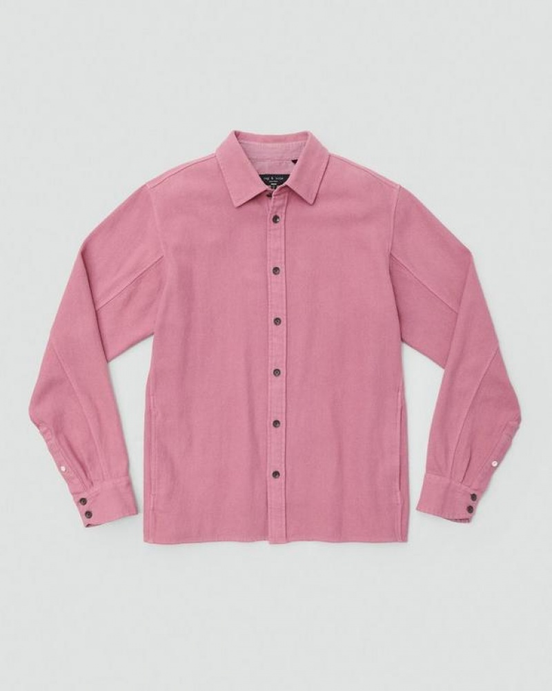 Men's Rag & Bone Austin Heavy Twill Relaxed Fit Shirts Deep Pink | 268RHEBFJ