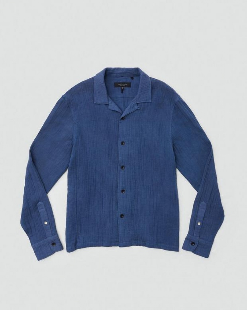 Men's Rag & Bone Avery Gauze Camp Relaxed Fit Shirts Indigo | 170CVAGTX