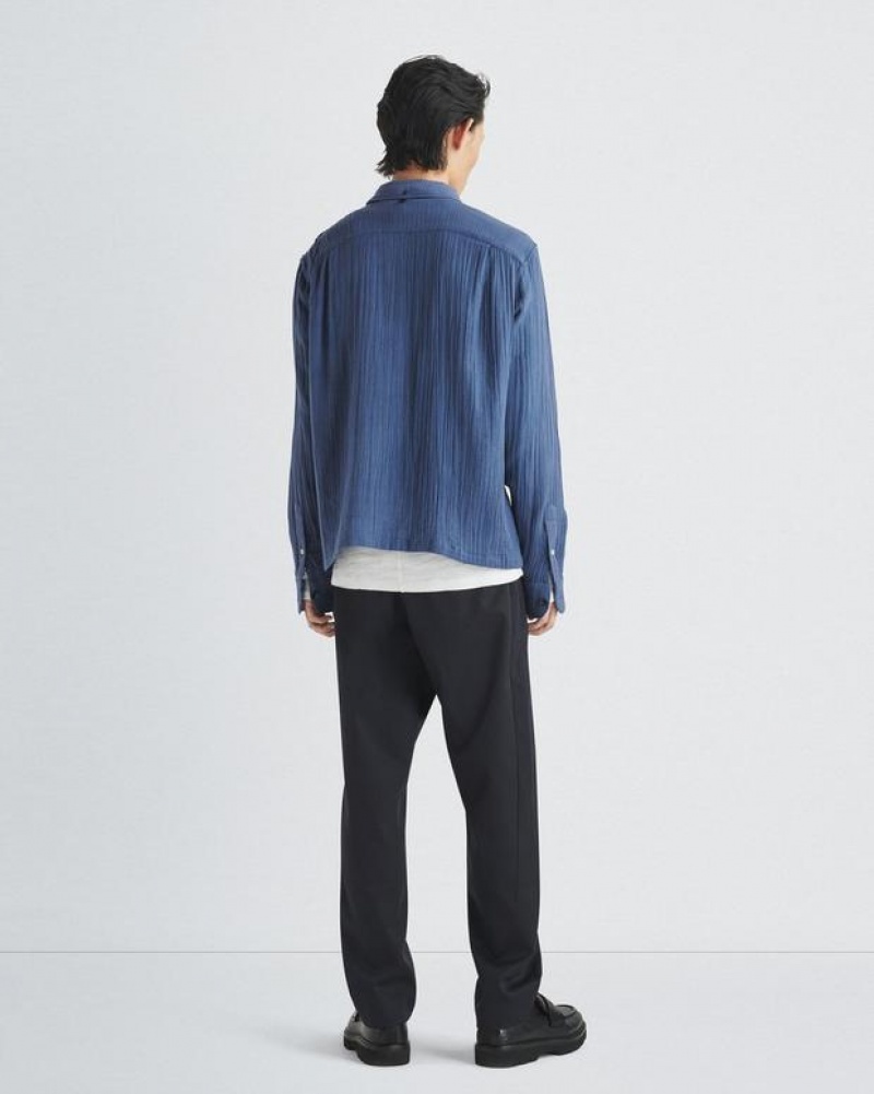 Men's Rag & Bone Avery Gauze Camp Relaxed Fit Shirts Indigo | 170CVAGTX