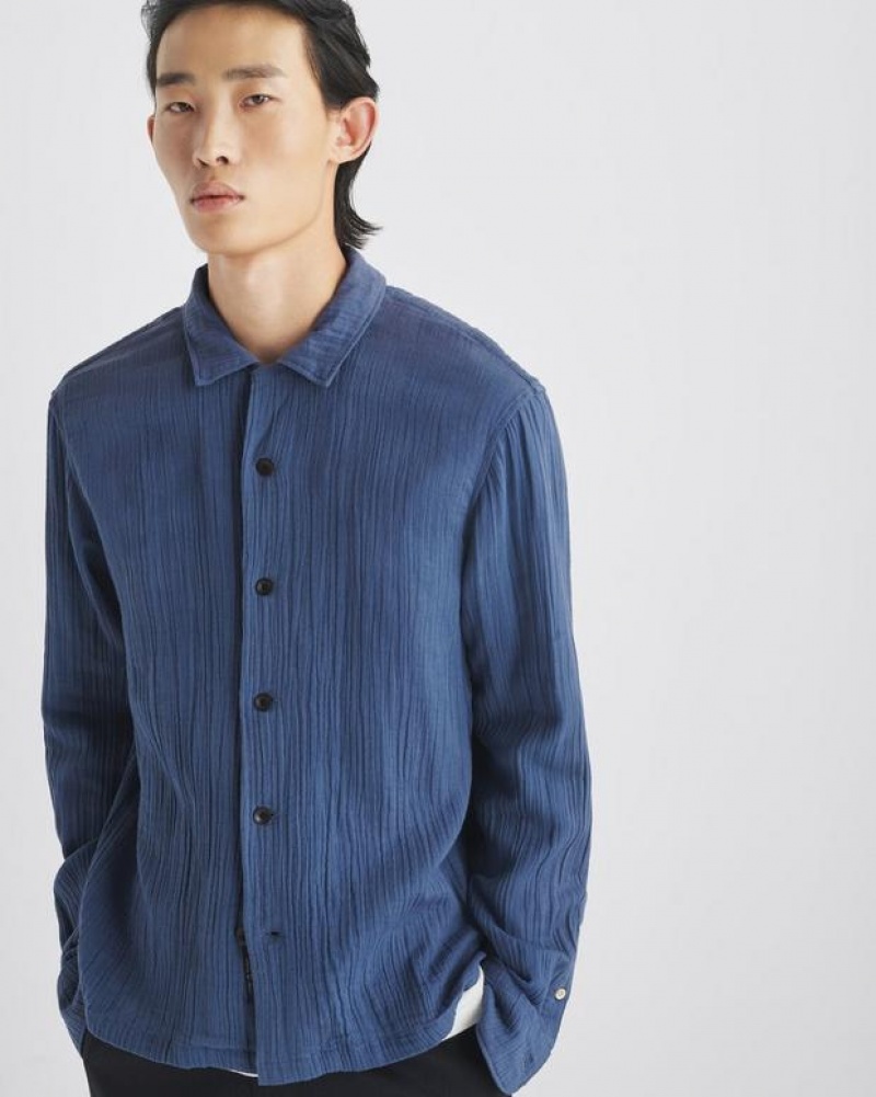 Men's Rag & Bone Avery Gauze Camp Relaxed Fit Shirts Indigo | 170CVAGTX