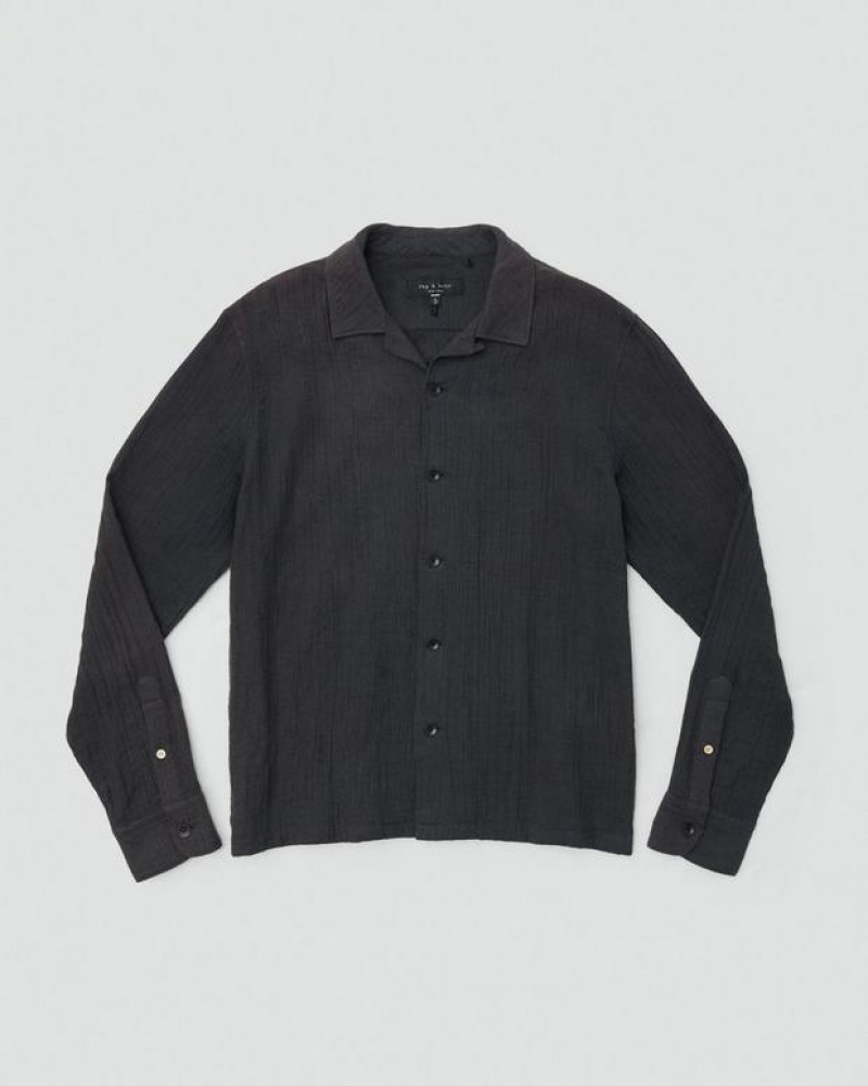 Men's Rag & Bone Avery Gauze Camp Relaxed Fit Shirts Phantom | 132OUGJPX