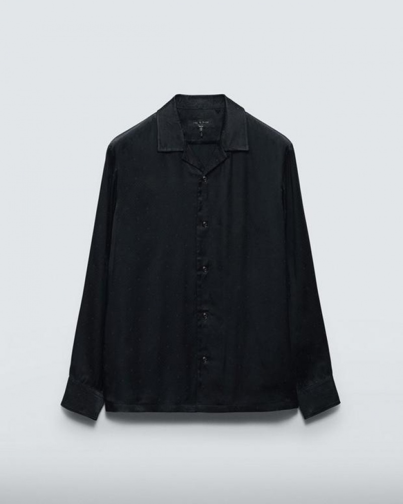 Men's Rag & Bone Avery Geo Jacquard Relaxed Fit Button Down Shirts Black | 713XGRLDH