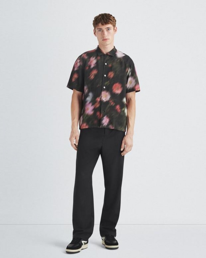 Men's Rag & Bone Avery Printed Viscose Relaxed Fit Button Down Shirts Black | 618YWSEFN