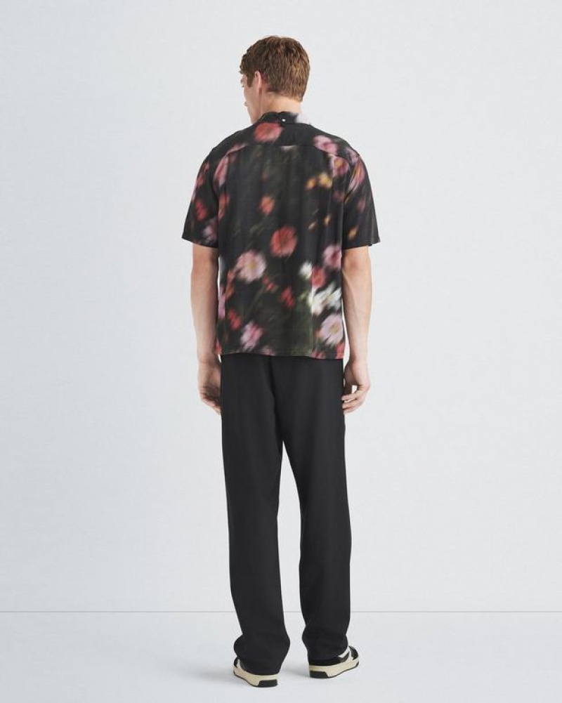 Men's Rag & Bone Avery Printed Viscose Relaxed Fit Button Down Shirts Black | 618YWSEFN