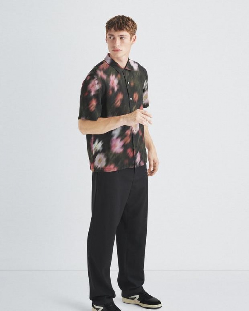 Men's Rag & Bone Avery Printed Viscose Relaxed Fit Button Down Shirts Black | 618YWSEFN