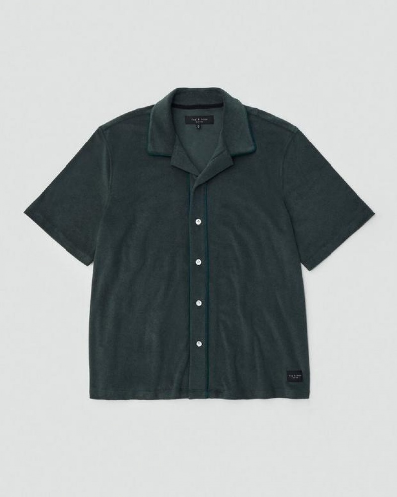 Men's Rag & Bone Avery Toweling Classic Fit Button Down T-Shirt Grey Green | 360WNVRSZ