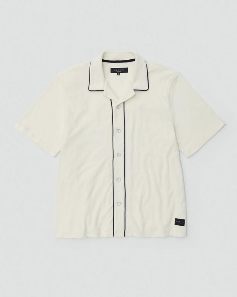 Men's Rag & Bone Avery Toweling Classic Fit Button Down T-Shirt White | 947XIDHAU