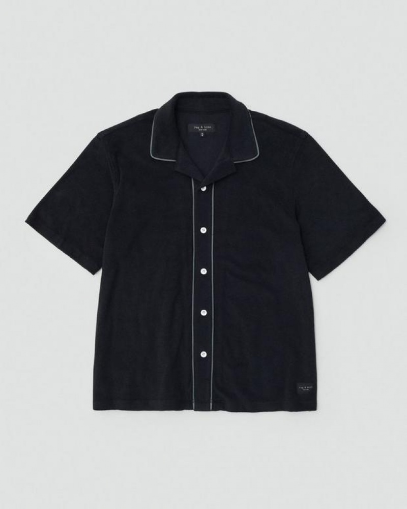 Men's Rag & Bone Avery Toweling Classic Fit Button Down T-Shirt Black | 486HKCPVT