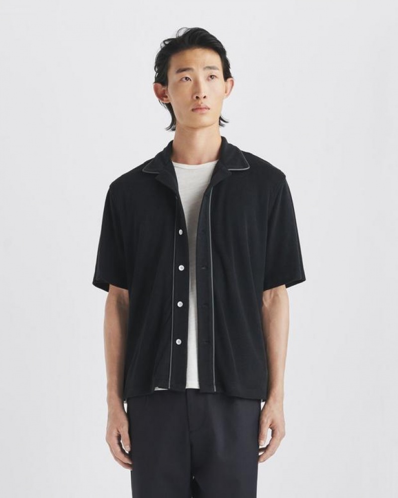 Men's Rag & Bone Avery Toweling Classic Fit Button Down T-Shirt Black | 486HKCPVT