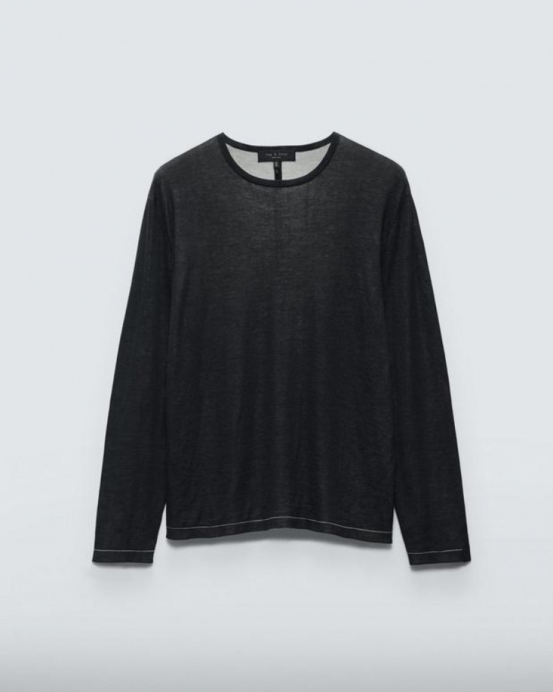 Men's Rag & Bone Banks Double Faced Long Sleeve Tee Cotton Sweaters Black | 098IJFETU