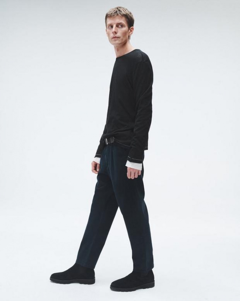 Men's Rag & Bone Banks Double Faced Long Sleeve Tee Cotton Sweaters Black | 098IJFETU