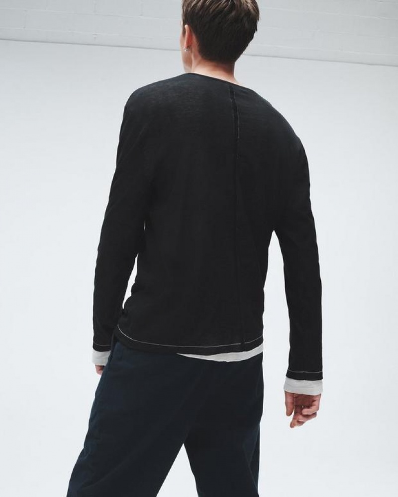 Men's Rag & Bone Banks Double Faced Long Sleeve Tee Cotton Sweaters Black | 098IJFETU