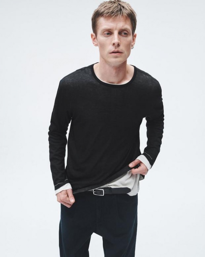 Men's Rag & Bone Banks Double Faced Long Sleeve Tee Cotton Sweaters Black | 098IJFETU