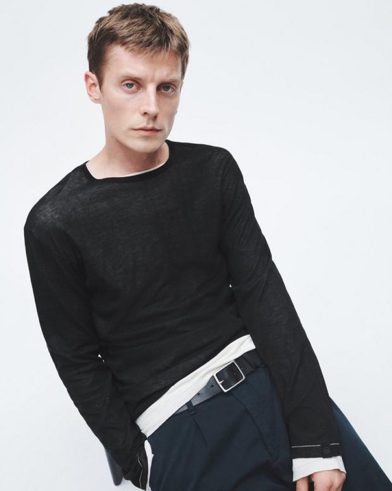 Men's Rag & Bone Banks Double Faced Long Sleeve Tee Cotton Sweaters Black | 098IJFETU