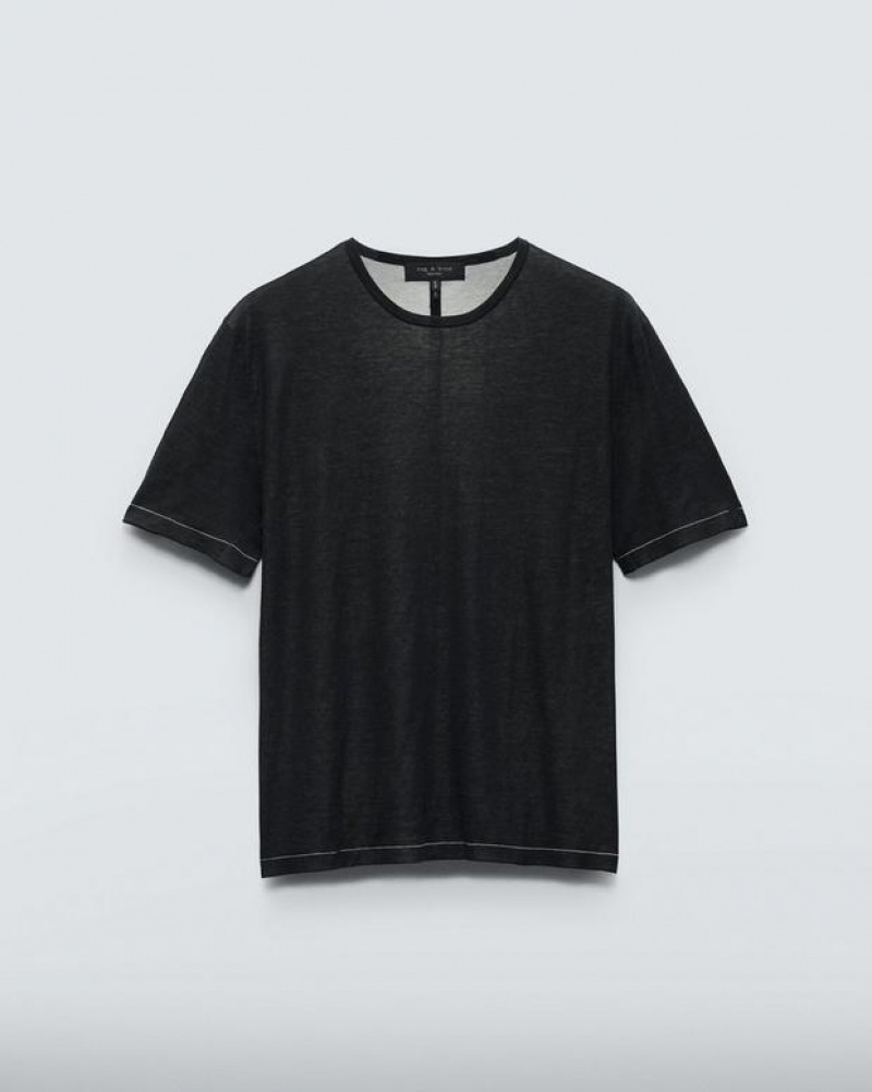 Men's Rag & Bone Banks Double Faced Sleeve Tee Cotton T-Shirt Black | 329JVZDFA