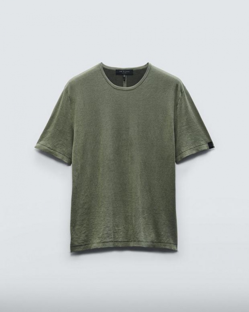 Men's Rag & Bone Banks Double Faced Sleeve Tee Cotton T-Shirt Lichen | 312KNMFZY