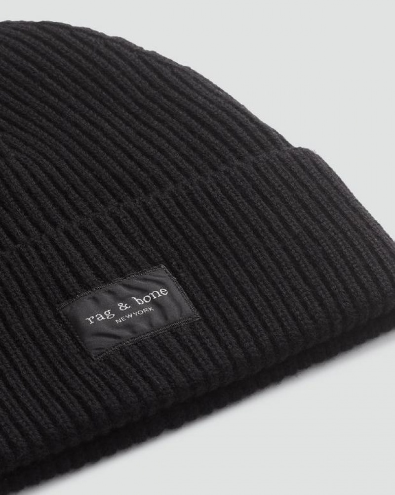 Men's Rag & Bone Blake Beanie Wool Hats Black | 086RLCQUD