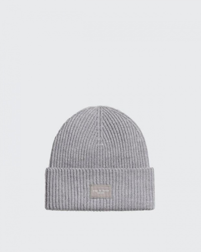 Men\'s Rag & Bone Blake Beanie Wool Hats Grey | 087TENKZJ