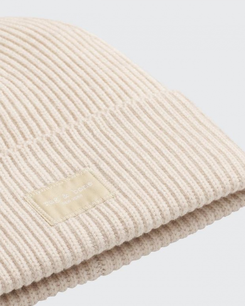 Men's Rag & Bone Blake Beanie Wool Hats White | 930IZMKNO