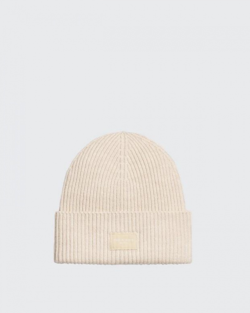 Men\'s Rag & Bone Blake Beanie Wool Hats White | 930IZMKNO