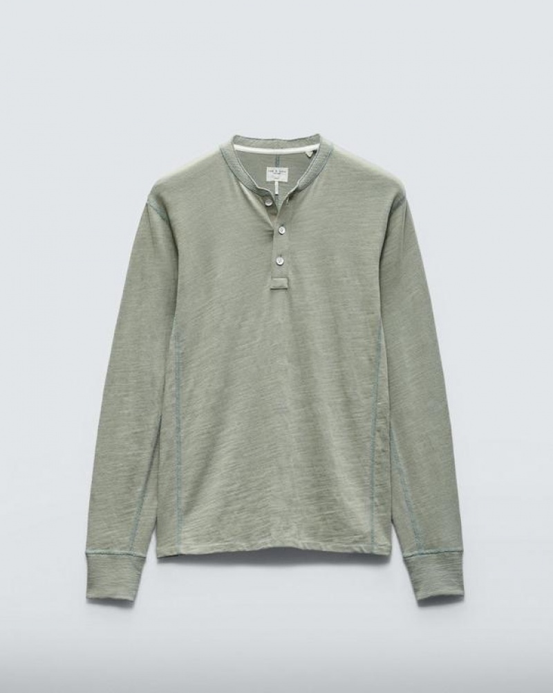 Men's Rag & Bone Classic Flame Henley Organic Cotton T-Shirt Dark Mint | 693JEDUQI