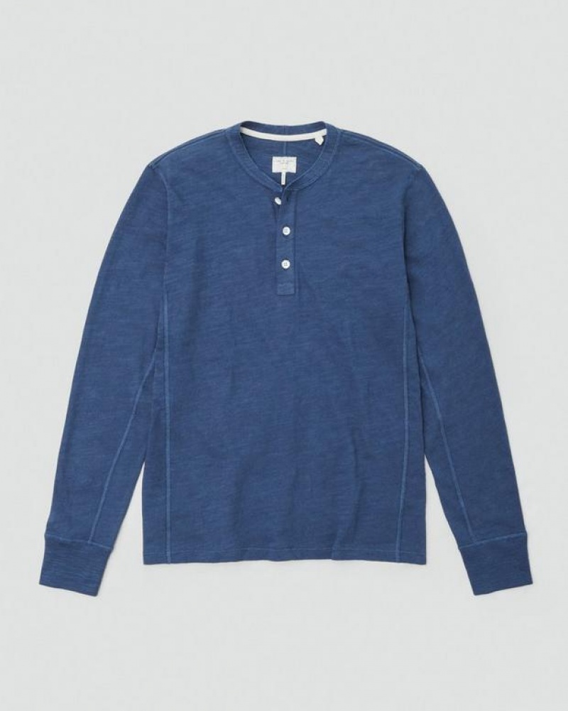 Men's Rag & Bone Classic Flame Henley Organic Cotton T-Shirt Indigo | 630VLKCHU