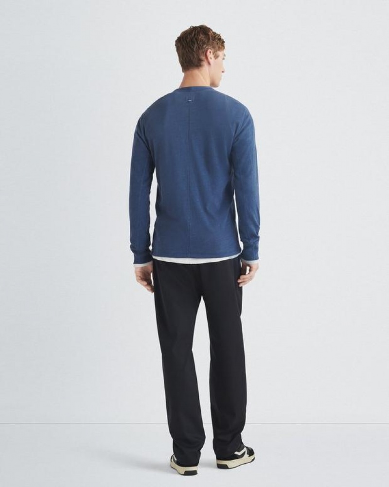 Men's Rag & Bone Classic Flame Henley Organic Cotton T-Shirt Indigo | 630VLKCHU