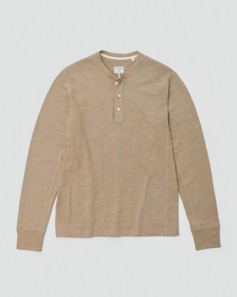 Men's Rag & Bone Classic Flame Henley Organic Cotton T-Shirt Grey Brown | 879EDZSKN