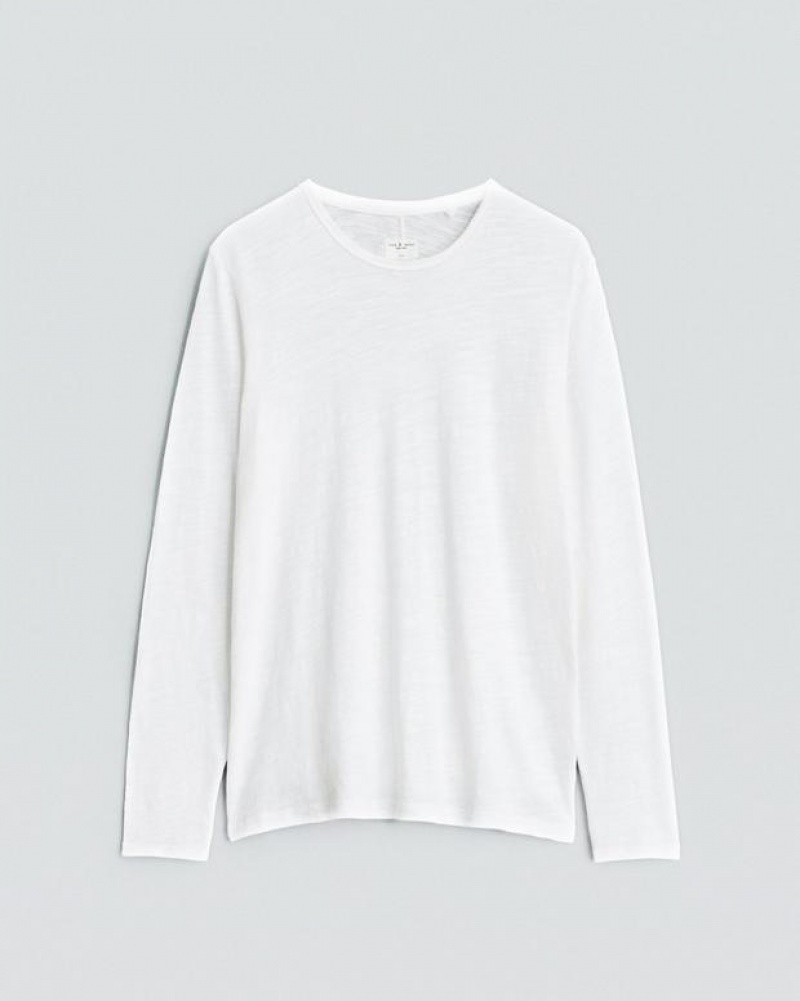 Men's Rag & Bone Classic Flame Long Sleeve Tee Cotton T-Shirt White | 031JBEUOH