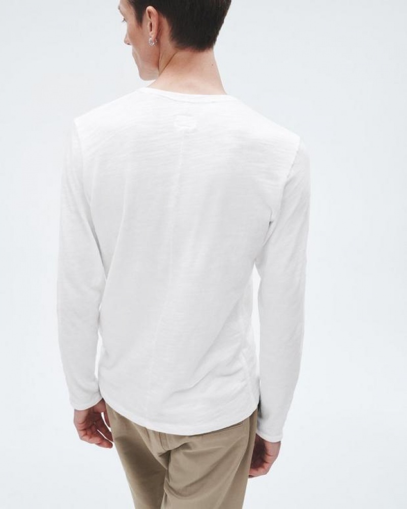 Men's Rag & Bone Classic Flame Long Sleeve Tee Cotton T-Shirt White | 031JBEUOH