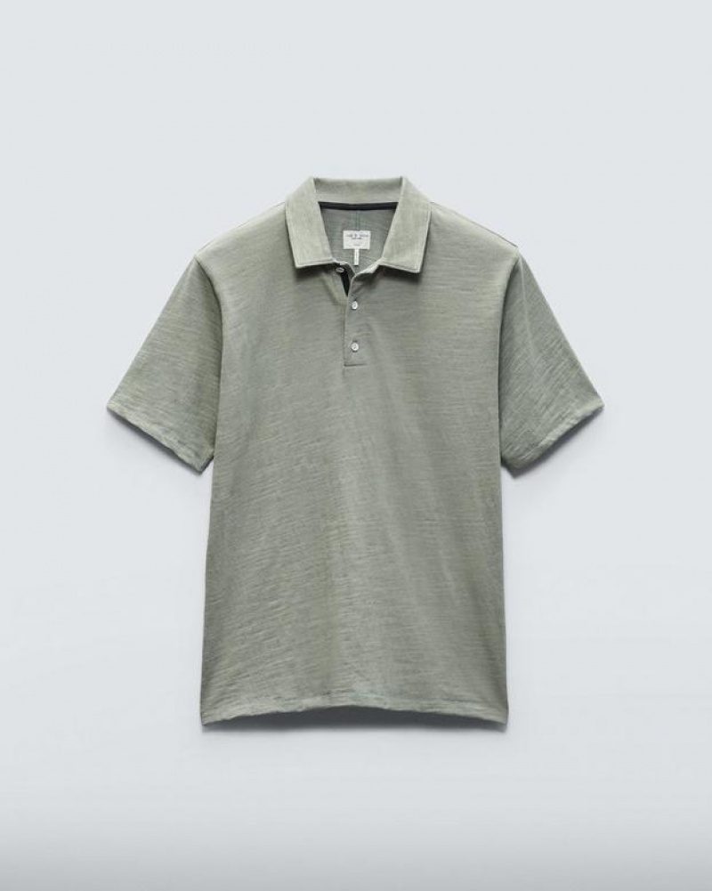 Men's Rag & Bone Classic Flame Pima Cotton Polo Shirt Dark Mint | 532GHKPTA