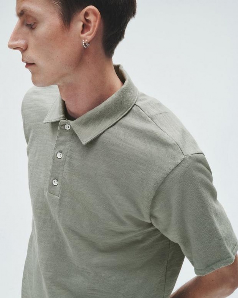 Men's Rag & Bone Classic Flame Pima Cotton Polo Shirt Dark Mint | 532GHKPTA