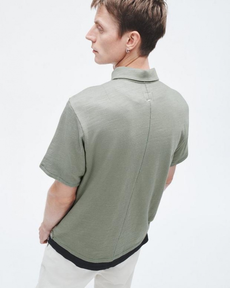 Men's Rag & Bone Classic Flame Pima Cotton Polo Shirt Dark Mint | 532GHKPTA