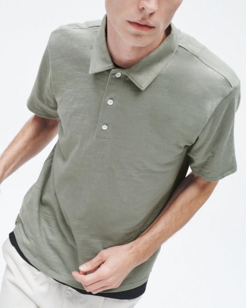 Men's Rag & Bone Classic Flame Pima Cotton Polo Shirt Dark Mint | 532GHKPTA